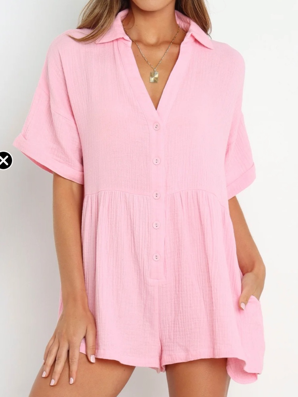 Petal & Pup Pink Button-Front Short Sleeve Romper